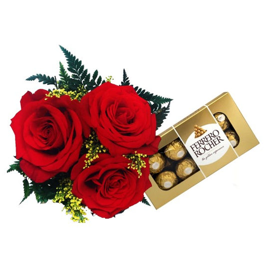 RAMO DE 3 ROSAS Y FERRERO ROCHER DE 100G