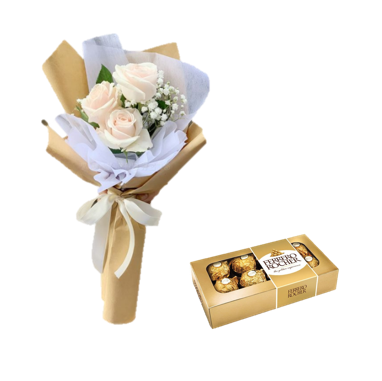 RAMO DE ROSAS BLANCAS Y FERREOS DE 100G