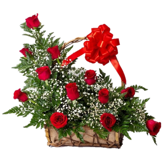 ROMANTICO CANASTO DE 12 ROSAS IMPORTADAS