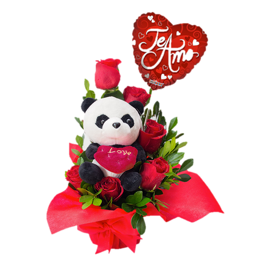 ESPIRAL DE 6 ROSAS OSITO Y GLOBITO