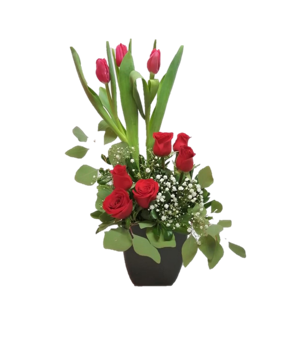 ARREGLO SIEMPRE JUNTOS DE TULIPANES Y ROSAS