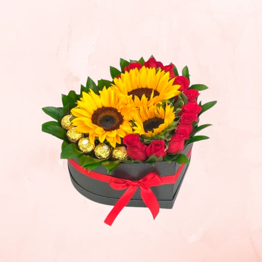Box Corazon de Girasoles y Rosas-Ferrero