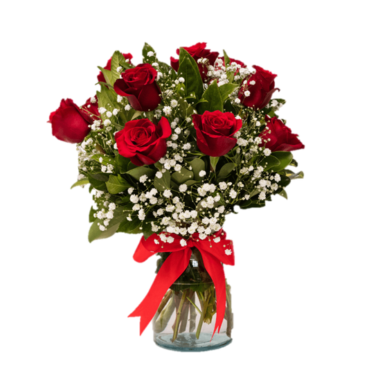 FLORERO DE 12 ROSAS GYPSUPHILIA