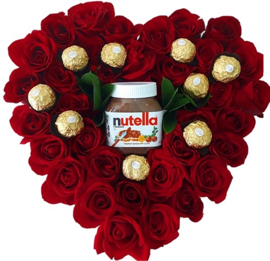 BOX DE 20 ROSAS MAS BOMBONES Y NUTELLA