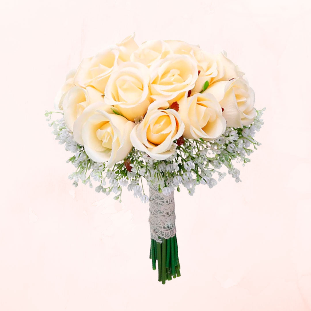Bouquet de Novia 20 Rosas Blancas y Gypsophila