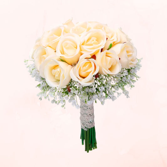 Bouquet de Novia 20 Rosas Blancas y Gypsophila